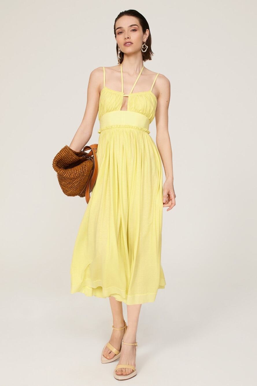 Ulla Johnson Freya Yellow Keyhole Tie Neck Sleeveless Midi Dress Size 6